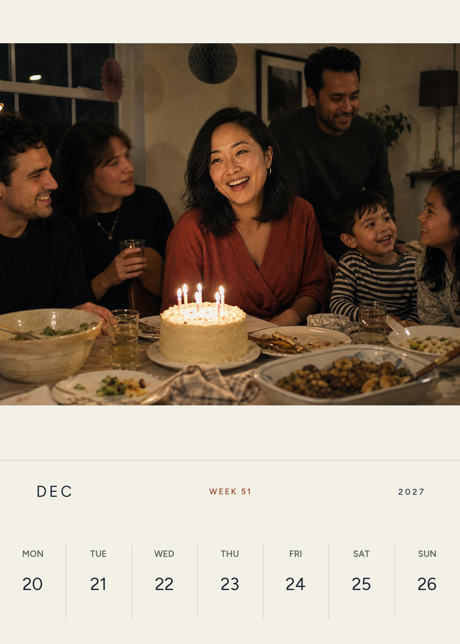 Week 51 card with a photograph of Lisa at her birthday dinner